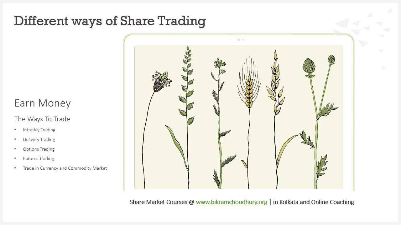Different ways to trade in Share Market to earn money quickly by trading online. www.bikramchoudhury.org