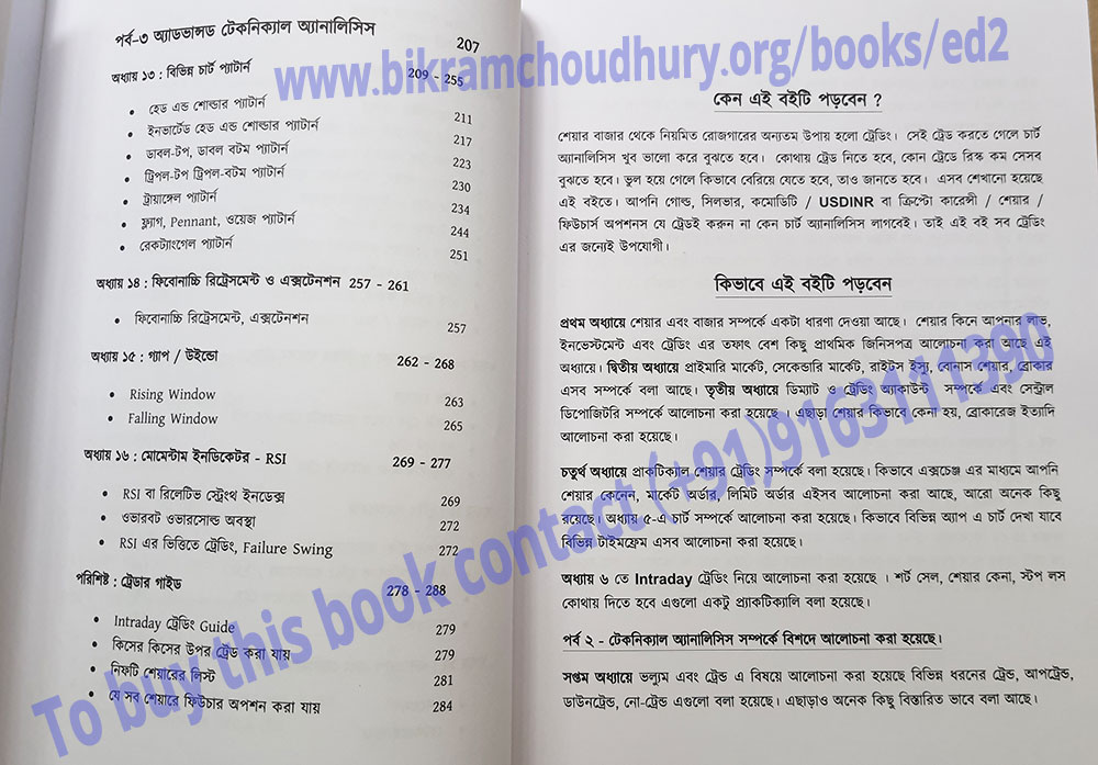 table of content the Bengali book - Share Trading Candlestick Chart O Technical Analysis written by Bikram Choudhury, 2nd edition July 2023